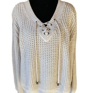 Elegant V-Neck Lace-Up Sweater